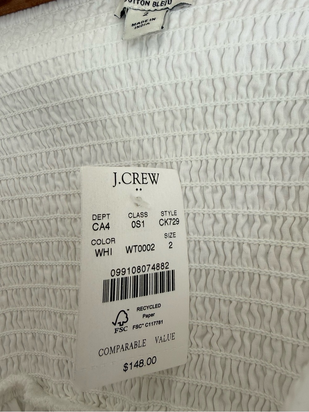 NWT J. Crew Scallop Trim Button Front Midi Dress Button Front in White - Picture 10 of 11